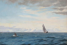 Humpback whale and sailing ship in the Davis Strait, 1870